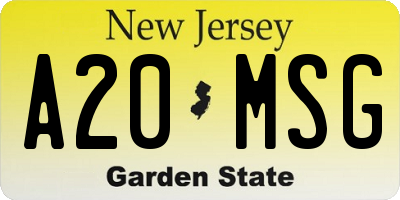 NJ license plate A20MSG