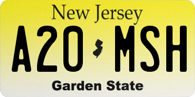 NJ license plate A20MSH