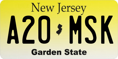 NJ license plate A20MSK