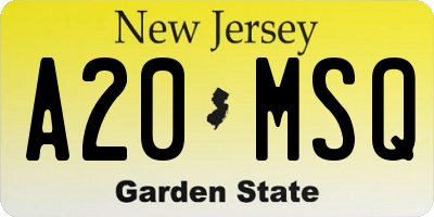 NJ license plate A20MSQ