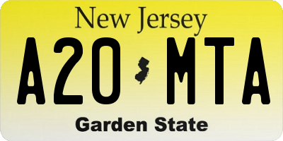 NJ license plate A20MTA