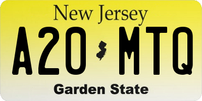NJ license plate A20MTQ