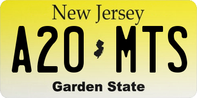 NJ license plate A20MTS