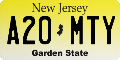 NJ license plate A20MTY