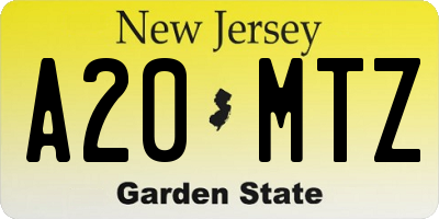 NJ license plate A20MTZ