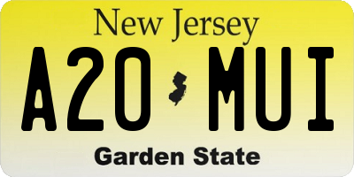 NJ license plate A20MUI