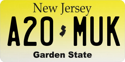 NJ license plate A20MUK