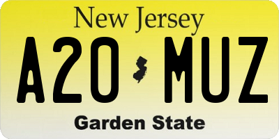 NJ license plate A20MUZ