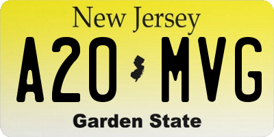 NJ license plate A20MVG