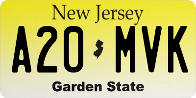 NJ license plate A20MVK