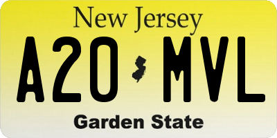 NJ license plate A20MVL