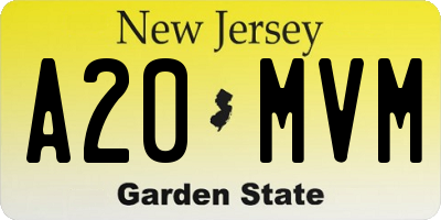 NJ license plate A20MVM