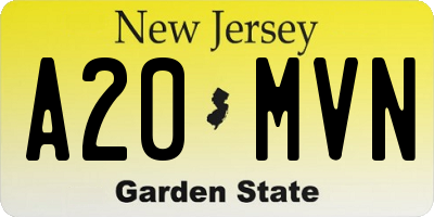 NJ license plate A20MVN