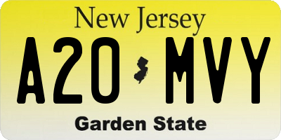 NJ license plate A20MVY