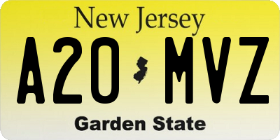 NJ license plate A20MVZ
