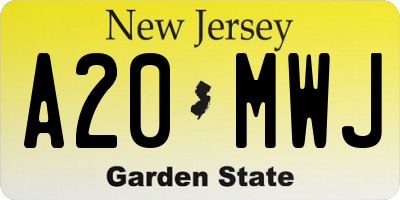 NJ license plate A20MWJ