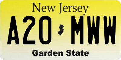 NJ license plate A20MWW
