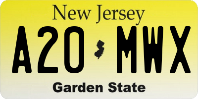 NJ license plate A20MWX