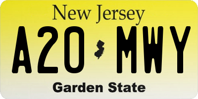 NJ license plate A20MWY