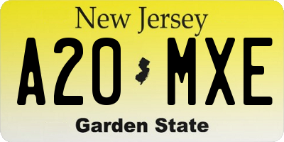 NJ license plate A20MXE