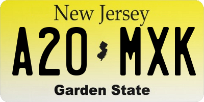 NJ license plate A20MXK
