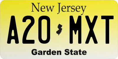 NJ license plate A20MXT