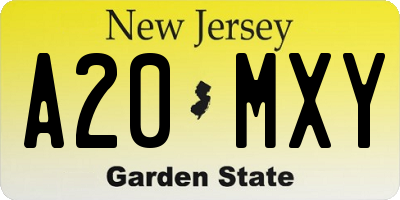 NJ license plate A20MXY