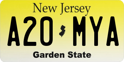 NJ license plate A20MYA
