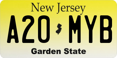 NJ license plate A20MYB