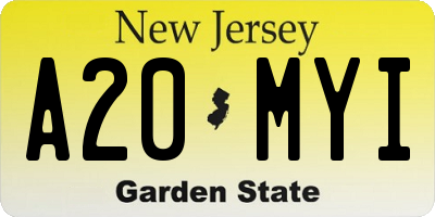 NJ license plate A20MYI