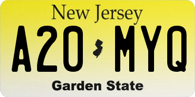 NJ license plate A20MYQ