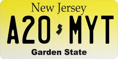 NJ license plate A20MYT