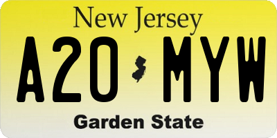 NJ license plate A20MYW