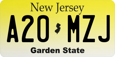 NJ license plate A20MZJ
