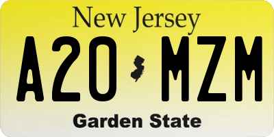 NJ license plate A20MZM