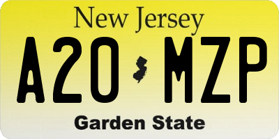 NJ license plate A20MZP