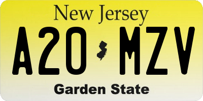 NJ license plate A20MZV