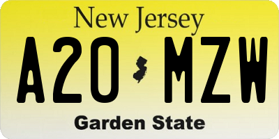 NJ license plate A20MZW