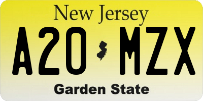 NJ license plate A20MZX