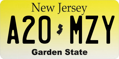 NJ license plate A20MZY