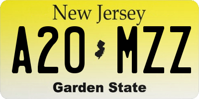 NJ license plate A20MZZ