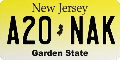 NJ license plate A20NAK