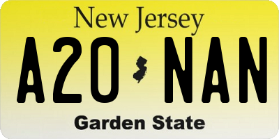 NJ license plate A20NAN