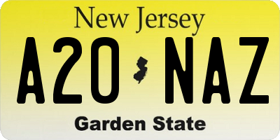 NJ license plate A20NAZ