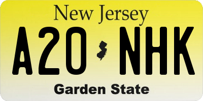 NJ license plate A20NHK