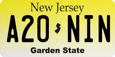 NJ license plate A20NIN