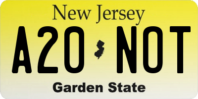 NJ license plate A20NOT