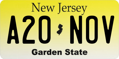 NJ license plate A20NOV