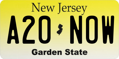 NJ license plate A20NOW