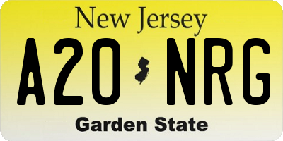 NJ license plate A20NRG